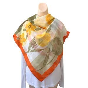 Symphony Scarf Wrap Made Italy Square Bright Yellow Orange Floral Retro Vintage
